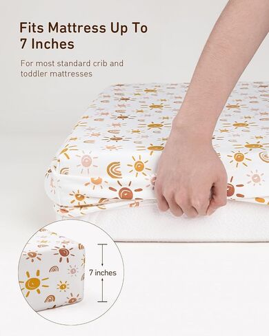 Babebay Crib Sheets for Baby Boys and Girl, Jersey Cotton Fitted Crib Sheet for Crib Mattress & Toddler Bed, Neutral Baby Sheets, 2 Pack(Boho Rainbow) in Saudi Arabia