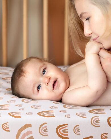 Babebay Crib Sheets for Baby Boys and Girl, Jersey Cotton Fitted Crib Sheet for Crib Mattress & Toddler Bed, Neutral Baby Sheets, 2 Pack(Boho Rainbow) in Saudi Arabia