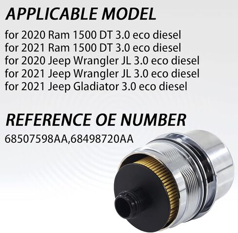 فلتر زيت محرك ديزل صديق للبيئة من الألومنيوم 68507598AA متوافق مع Jeep 2020 2021 Wrangler JL، 2021 Gladiator، 2020 2021 2022 Ram 1500 DT 68498720AA in Kuwait