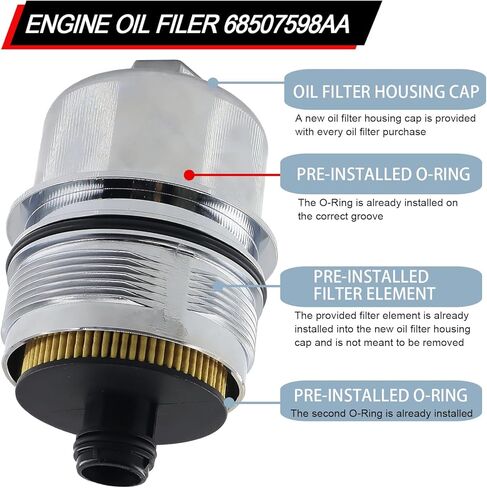 فلتر زيت محرك ديزل صديق للبيئة من الألومنيوم 68507598AA متوافق مع Jeep 2020 2021 Wrangler JL، 2021 Gladiator، 2020 2021 2022 Ram 1500 DT 68498720AA in Kuwait