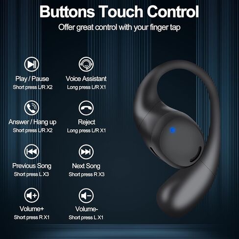 سماعات أذن Aolcev True اللاسلكية تعمل بتقنية البلوتوث 5.4 فوق الأذن وسماعات رأس عميقة الجهير لدراسة التمارين والقيادة وسادات أذن مفتوحة تعمل بتقنية البلوتوث لأجهزة iPhone وAndroid والكمبيوتر المحمول باللون الأسود in Kuwait