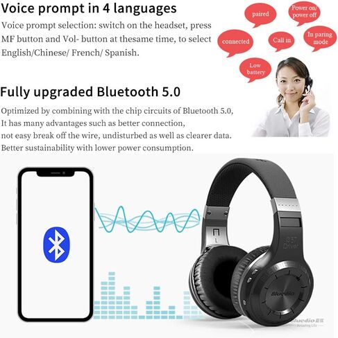 Bluedio V5.0 Bluetooth Headphones Over Ear, Wireless Bluetooth On-Ear Stereo Earphones Noise Cancelling, Soft Memory-Protein Earmuffs, w/Mic (Black) in Saudi Arabia