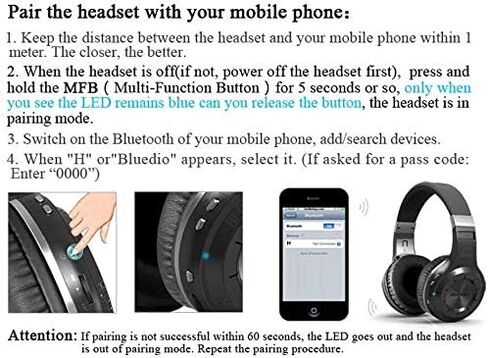 Bluedio V5.0 Bluetooth Headphones Over Ear, Wireless Bluetooth On-Ear Stereo Earphones Noise Cancelling, Soft Memory-Protein Earmuffs, w/Mic (Black) in Saudi Arabia