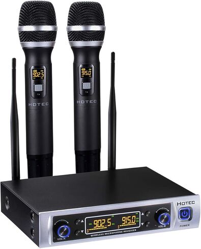 HOTEC Wireless Microphone System, Metal Dual UHF Cordless Dynamic Handheld Microphone for Home Karaoke, Meeting, Party, Church, DJ, Wedding (H-K26) in Saudi Arabia