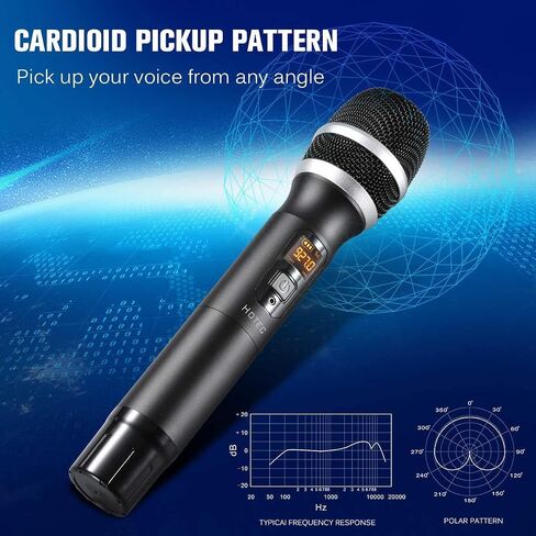 HOTEC Wireless Microphone System, Metal Dual UHF Cordless Dynamic Handheld Microphone for Home Karaoke, Meeting, Party, Church, DJ, Wedding (H-K26) in Saudi Arabia