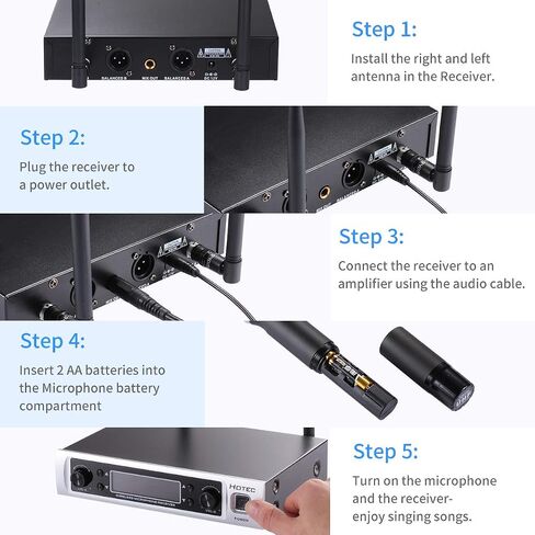 HOTEC Wireless Microphone System, Metal Dual UHF Cordless Dynamic Handheld Microphone for Home Karaoke, Meeting, Party, Church, DJ, Wedding (H-K26) in Saudi Arabia