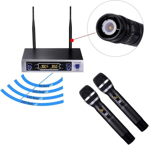 HOTEC Wireless Microphone System, Metal Dual UHF Cordless Dynamic Handheld Microphone for Home Karaoke, Meeting, Party, Church, DJ, Wedding (H-K26) in Saudi Arabia