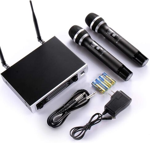 HOTEC Wireless Microphone System, Metal Dual UHF Cordless Dynamic Handheld Microphone for Home Karaoke, Meeting, Party, Church, DJ, Wedding (H-K26) in Saudi Arabia