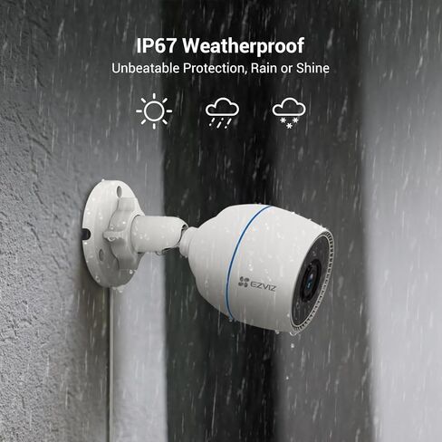 رؤية ليلية ملونة من EZVIZ، كاميرا أمان WiFi خارجية/خارجية، كاميرات أمان منزلية، كاميرا مراقبة، بدون اشتراك مع IP67 مقاوم للماء، كشف الحركة، التقاط الصوت، Alexa/Google، 512 SD in Kuwait