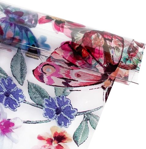 | Printed TPU Jelly Faux Leather 12 x 53 inches Transparent Clear Jelly Vinyl Great for Embroidery and Crafting Project (Floral) in Saudi Arabia