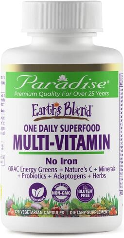 Paradise Herbs Earth's Blend متعدد الفيتامينات، خالي من الحديد، مضادات الأكسدة، البروبيوتيك، نباتي، غير معدل وراثيًا، خالي من الغلوتين، 120 كبسولة نباتية in Saudi Arabia