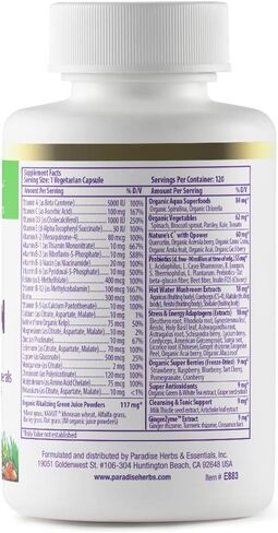 Paradise Herbs Earth's Blend متعدد الفيتامينات، خالي من الحديد، مضادات الأكسدة، البروبيوتيك، نباتي، غير معدل وراثيًا، خالي من الغلوتين، 120 كبسولة نباتية in Saudi Arabia