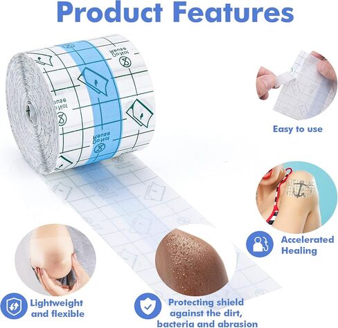 Tattoo Aftercare Waterproof Bandage (2 in x10.9 yd Roll) Second Skin Wound Healing Protective Skin Adhesive Bandages Transparent Dressing Bandages Tattoo Supplies in Saudi Arabia