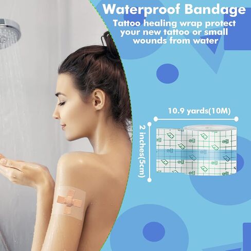 Tattoo Aftercare Waterproof Bandage (2 in x10.9 yd Roll) Second Skin Wound Healing Protective Skin Adhesive Bandages Transparent Dressing Bandages Tattoo Supplies in Saudi Arabia