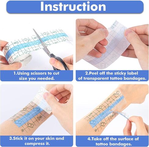 Tattoo Aftercare Waterproof Bandage (2 in x10.9 yd Roll) Second Skin Wound Healing Protective Skin Adhesive Bandages Transparent Dressing Bandages Tattoo Supplies in Saudi Arabia