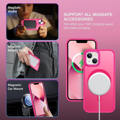 حافظة هاتف BENTOBEN iPhone 13 Mini، حافظة iPhone 13 Mini [متوافقة مع Magsafe] غطاء واقي مغناطيسي شفاف غير لامع نحيف مقاوم للصدمات للنساء والرجال لهاتف iPhone 13 Mini 5.4 بوصة 2021، وردي فاقع in Kuwait