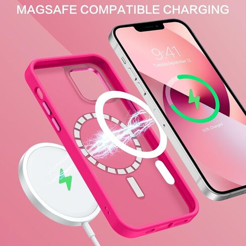 حافظة هاتف BENTOBEN iPhone 13 Mini، حافظة iPhone 13 Mini [متوافقة مع Magsafe] غطاء واقي مغناطيسي شفاف غير لامع نحيف مقاوم للصدمات للنساء والرجال لهاتف iPhone 13 Mini 5.4 بوصة 2021، وردي فاقع in Kuwait