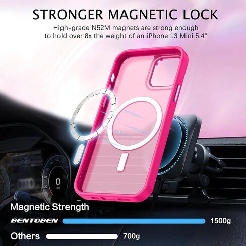 حافظة هاتف BENTOBEN iPhone 13 Mini، حافظة iPhone 13 Mini [متوافقة مع Magsafe] غطاء واقي مغناطيسي شفاف غير لامع نحيف مقاوم للصدمات للنساء والرجال لهاتف iPhone 13 Mini 5.4 بوصة 2021، وردي فاقع in Kuwait