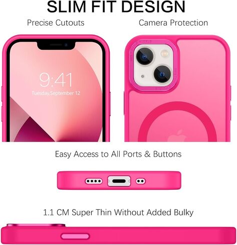 حافظة هاتف BENTOBEN iPhone 13 Mini، حافظة iPhone 13 Mini [متوافقة مع Magsafe] غطاء واقي مغناطيسي شفاف غير لامع نحيف مقاوم للصدمات للنساء والرجال لهاتف iPhone 13 Mini 5.4 بوصة 2021، وردي فاقع in Kuwait
