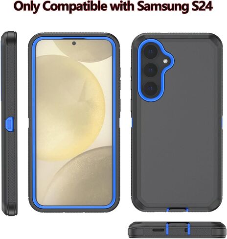 Phone Case for Samsung Galaxy S24 case,Heavy Duty Hard Shockproof Armor Protector Case Cover with Belt Clip Holster for Samsung S24 2024 Phone Case (Black+Blue) in Saudi Arabia