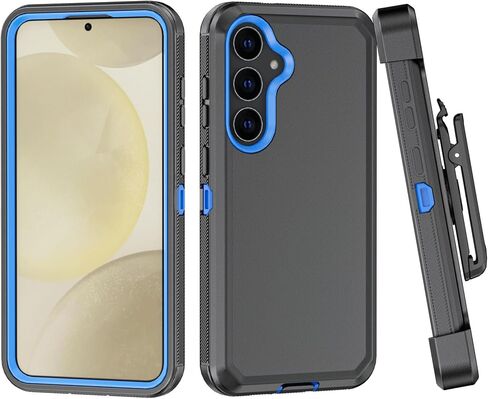Phone Case for Samsung Galaxy S24 case,Heavy Duty Hard Shockproof Armor Protector Case Cover with Belt Clip Holster for Samsung S24 2024 Phone Case (Black+Blue) in Saudi Arabia
