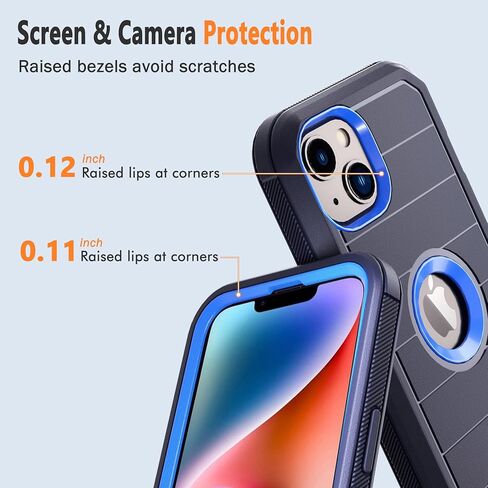 حافظة مصممة لهاتف iPhone 14 مع مشبك حزام ومسند، حافظة متينة متعددة الطبقات لكامل الجسم مع قطعتين واقيات شاشة لهاتف Apple iPhone 14 مقاس 6.1 بوصة 2022 (أزرق داكن) in Kuwait