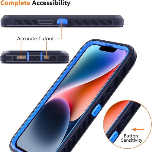 حافظة مصممة لهاتف iPhone 14 مع مشبك حزام ومسند، حافظة متينة متعددة الطبقات لكامل الجسم مع قطعتين واقيات شاشة لهاتف Apple iPhone 14 مقاس 6.1 بوصة 2022 (أزرق داكن) in Kuwait