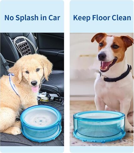 Dog Water Bowl No Spill - Slow Water Feeder Large 2L, Spill Proof ABS Dog/Pet Water Bowl Dispenser with Silicone Suction Cup, No Drip Vehicle Carried Travel for Messy Drinkers/Cats - Blue LPFLASAT in Saudi Arabia