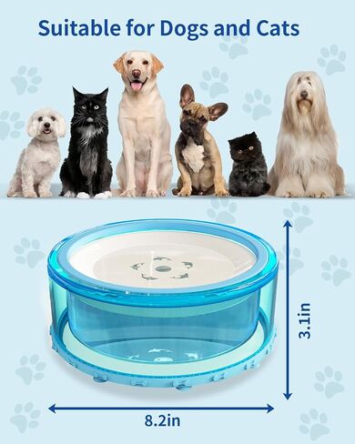 Dog Water Bowl No Spill - Slow Water Feeder Large 2L, Spill Proof ABS Dog/Pet Water Bowl Dispenser with Silicone Suction Cup, No Drip Vehicle Carried Travel for Messy Drinkers/Cats - Blue LPFLASAT in Saudi Arabia
