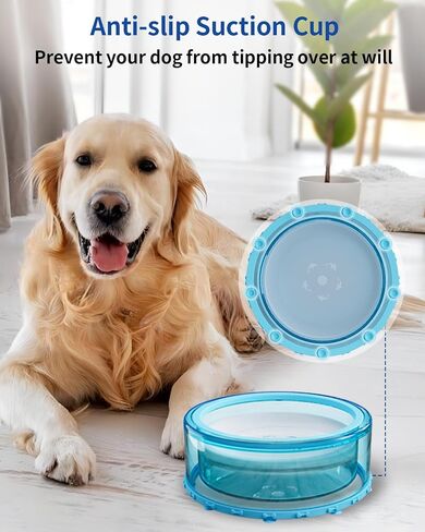 Dog Water Bowl No Spill - Slow Water Feeder Large 2L, Spill Proof ABS Dog/Pet Water Bowl Dispenser with Silicone Suction Cup, No Drip Vehicle Carried Travel for Messy Drinkers/Cats - Blue LPFLASAT in Saudi Arabia