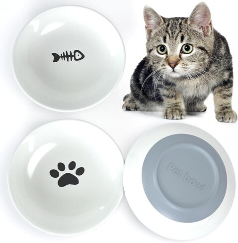 ​3 PCS Cat Food Bowls Diameter 5 inch,Kitten Food Bowl,Cat Food Bowls for Indoor Cats，Anti Whisker Fatigue Cat,Shallow Wide,Non-Slip Silicone Bottom,Cat Dishes for Food and Water. in Saudi Arabia