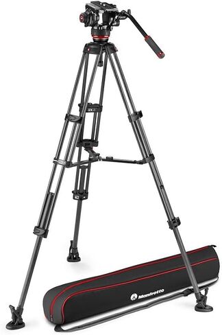 Manfrotto 504X Fluid Video Head with Twin Tripod, Kit with Carbon Fiber Tripod and Video Head, Twin Leg with Middle Spreader, for DSLR, Digital Camera, Camcorder, Videographer, Payload 26.4 lbs in Saudi Arabia