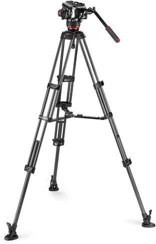 Manfrotto 504X Fluid Video Head with Twin Tripod, Kit with Carbon Fiber Tripod and Video Head, Twin Leg with Middle Spreader, for DSLR, Digital Camera, Camcorder, Videographer, Payload 26.4 lbs in Saudi Arabia