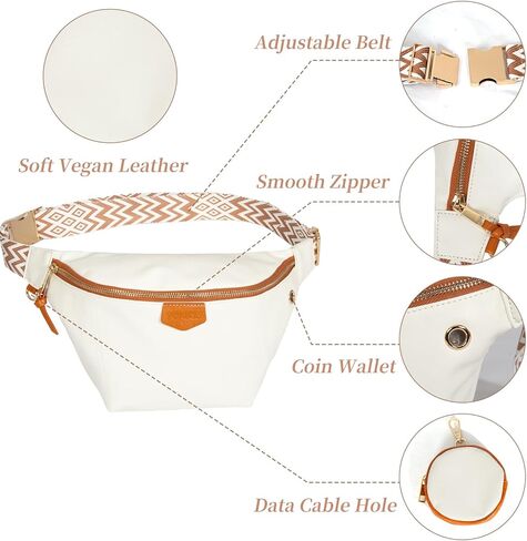 حقيبة خصر جلدية للنساء من Fanny Pack مع محفظة للعملات المعدنية، حقيبة خصر مقاومة للماء للمشي لمسافات طويلة وركوب الدراجات والجري in Kuwait