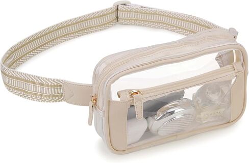 حقيبة خصر للنساء، VX VONXURY Clear Fanny Pack حقيبة حزام كروس خفيفة الوزن مع حزام قابل للتعديل للجري في الهواء الطلق والمشي لمسافات طويلة، بيج in Kuwait