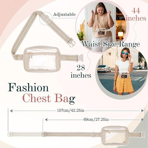 حقيبة خصر للنساء، VX VONXURY Clear Fanny Pack حقيبة حزام كروس خفيفة الوزن مع حزام قابل للتعديل للجري في الهواء الطلق والمشي لمسافات طويلة، بيج in Kuwait