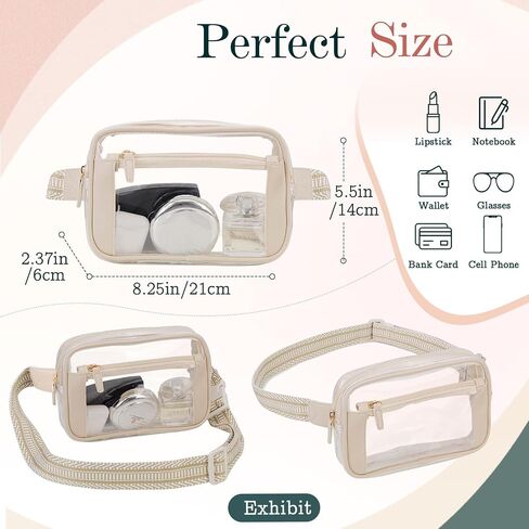 حقيبة خصر للنساء، VX VONXURY Clear Fanny Pack حقيبة حزام كروس خفيفة الوزن مع حزام قابل للتعديل للجري في الهواء الطلق والمشي لمسافات طويلة، بيج in Kuwait