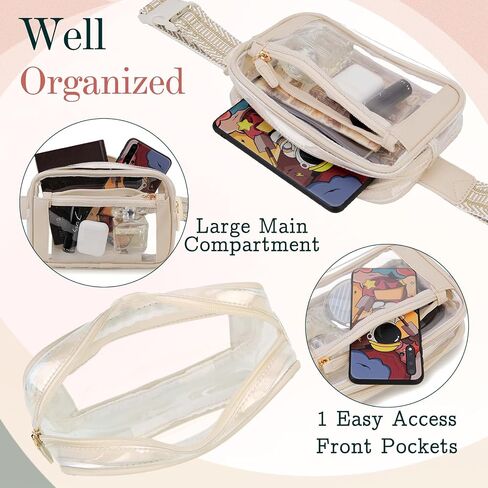حقيبة خصر للنساء، VX VONXURY Clear Fanny Pack حقيبة حزام كروس خفيفة الوزن مع حزام قابل للتعديل للجري في الهواء الطلق والمشي لمسافات طويلة، بيج in Kuwait