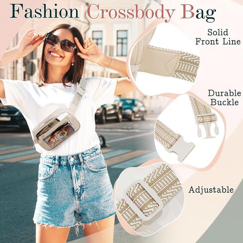 حقيبة خصر للنساء، VX VONXURY Clear Fanny Pack حقيبة حزام كروس خفيفة الوزن مع حزام قابل للتعديل للجري في الهواء الطلق والمشي لمسافات طويلة، بيج in Kuwait