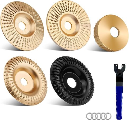 9PCS Wood Carving Disc Set,Grinding Wheel Shaping Disc for Wood Cutting for 4" or 4 1/2" Angle Grinder with 5/8" Arbor, Tungsten Carbide Grinder Cutting Wheel Attachments (Gold) (9PCS-Gold) in Saudi Arabia
