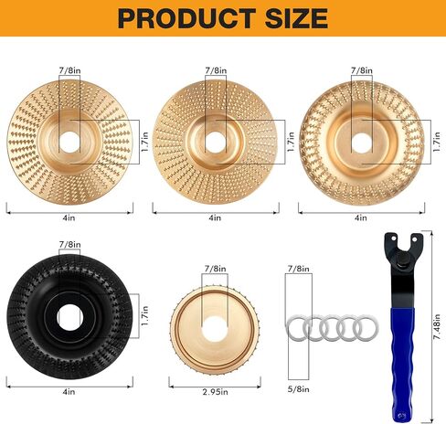 9PCS Wood Carving Disc Set,Grinding Wheel Shaping Disc for Wood Cutting for 4" or 4 1/2" Angle Grinder with 5/8" Arbor, Tungsten Carbide Grinder Cutting Wheel Attachments (Gold) (9PCS-Gold) in Saudi Arabia