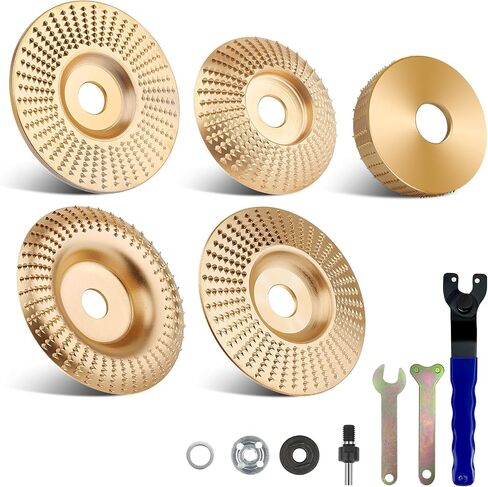 9PCS Wood Carving Disc Set,Grinding Wheel Shaping Disc for Wood Cutting for 4" or 4 1/2" Angle Grinder with 5/8" Arbor, Tungsten Carbide Grinder Cutting Wheel Attachments (Gold) (9PCS-Gold) in Saudi Arabia