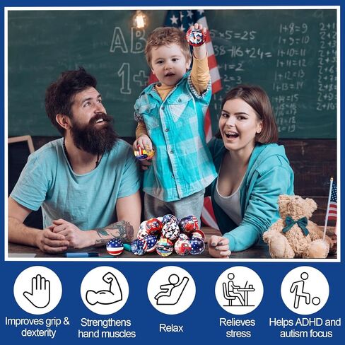Shappy 108 قطعة من كرات الضغط في الرابع من يوليو، كرات ضغط وطنية مقاس 2.5 بوصة، كرات ضغط إسفنجية صغيرة بعلم أمريكي أحمر وأبيض وأزرق، ألعاب تخفيف التوتر ليوم الاستقلال، فتاة صبي الكبار، هدايا الحفلات in Kuwait