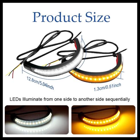 قطعتان من ضوء إشارة الانعطاف LED للدراجة النارية، ضوء خلفي مزدوج اللون أبيض وكهرمان لإشارة الانعطاف LED للشوكة النارية، ضوء الجري النهاري DRL، شريط إضاءة خلفي للفرامل مناسب للدراجة النارية in Saudi Arabia