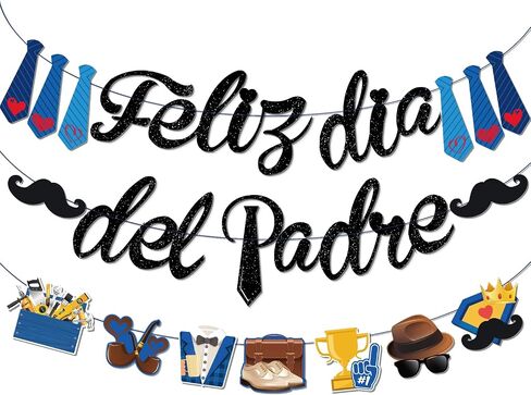 Spanish Happy Fathers Day Banner, NO-DIY Feliz Dia Del Padre Decoracion includes Black Glitter Feliz Dia Del Padre Banner and Father's Day Decorations Garland, Decoraciones Para El Dia Del Padre in Saudi Arabia