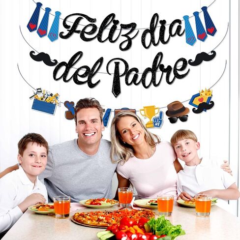 Spanish Happy Fathers Day Banner, NO-DIY Feliz Dia Del Padre Decoracion includes Black Glitter Feliz Dia Del Padre Banner and Father's Day Decorations Garland, Decoraciones Para El Dia Del Padre in Saudi Arabia