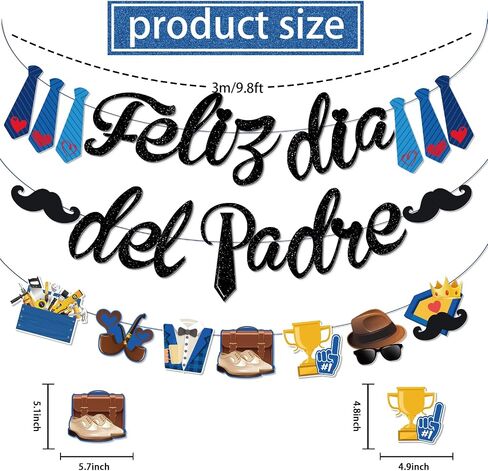 Spanish Happy Fathers Day Banner, NO-DIY Feliz Dia Del Padre Decoracion includes Black Glitter Feliz Dia Del Padre Banner and Father's Day Decorations Garland, Decoraciones Para El Dia Del Padre in Saudi Arabia