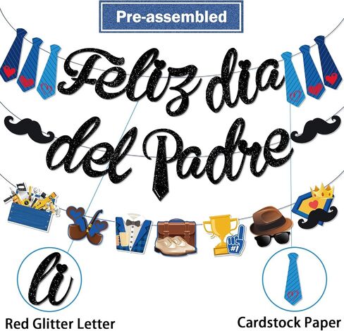 Spanish Happy Fathers Day Banner, NO-DIY Feliz Dia Del Padre Decoracion includes Black Glitter Feliz Dia Del Padre Banner and Father's Day Decorations Garland, Decoraciones Para El Dia Del Padre in Saudi Arabia