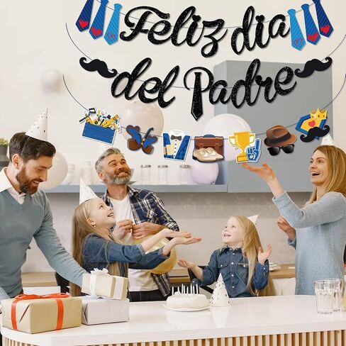 Spanish Happy Fathers Day Banner, NO-DIY Feliz Dia Del Padre Decoracion includes Black Glitter Feliz Dia Del Padre Banner and Father's Day Decorations Garland, Decoraciones Para El Dia Del Padre in Saudi Arabia