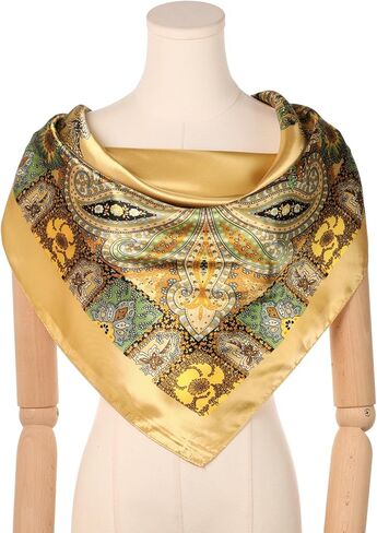 Women's Satin Square Scarf, 35" Large Paisley Symmetric Silk Like Hair Scarf Head Sleeping Wrap Bandanas in Saudi Arabia